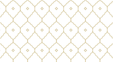 Fototapeta premium A beautiful seamless vector pattern featuring elegant golden Islamic geometric shapes on a clean white background, perfect for design projects.