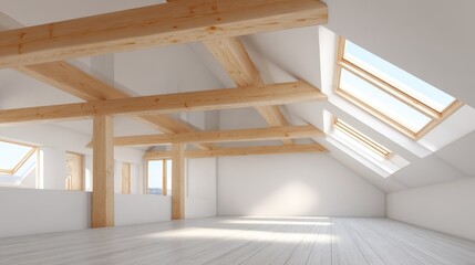 Bright Attic Conversion with Skylights and Exposed Wooden Beams, Modern Interior Design and Architecture