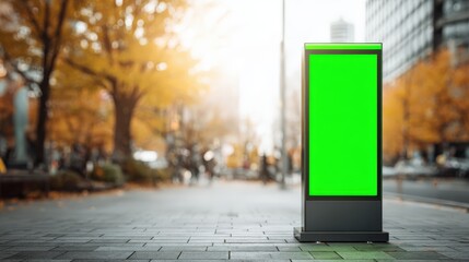 Green Screen Billboard Mockup Display on a City Street in Autumn with Copy Space
