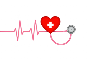 Heart shape with stethoscope and pulse line isolated on transparent background