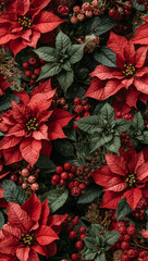 赤と緑の王道配色に軽やかな余韻を残し文字要素を邪魔しない視認性を確保した洗練のシームレス背景デザイン. 生成AI