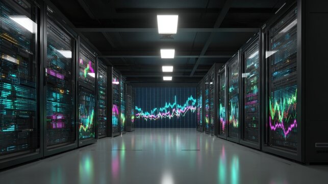Data Center Servers Hosting Financial Market Data Visualizations for High-Frequency Trading and Analysis - Powered by Adobe