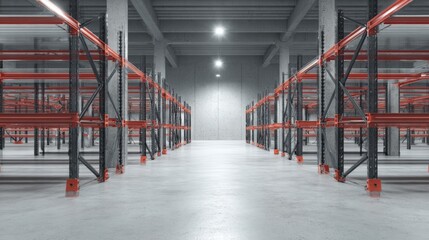 Empty Warehouse Shelving Racks in Industrial Distribution Center: Storage Solutions and Logistics Infrastructure