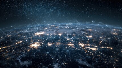 Global Connectivity Network: Abstract Earth View with City Lights and Data Connections in Space