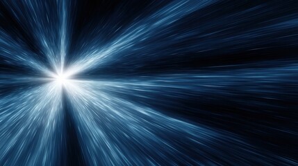 Fototapeta premium Abstract Light Speed Illustration with Blue Rays and Center Bright Light for Backgrounds