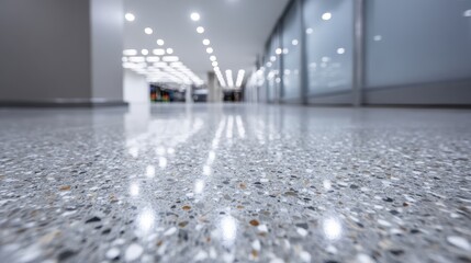 Polished Concrete Flooring in Modern Interior, Reflective Surface, Commercial Space Design, Architecture