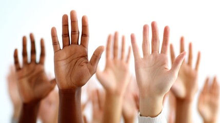 Diverse Hands Raised in Unity, Celebrating Diversity, Inclusion, and Participation in Community Engagement