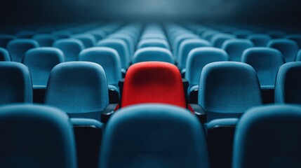 Auditorium Seating with One Red Chair: Emphasizing Individuality, Distinctiveness, and Being Unique in a Cinematic Setting