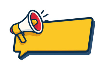 A megaphone with an empty speech bubble, ready for your message. The megaphone is red and yellow