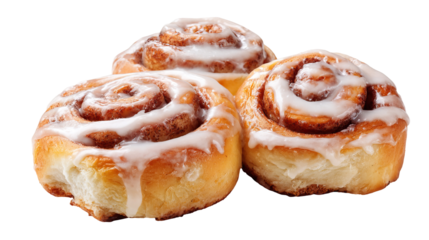Freshly baked cinnamon rolls with sugar glaze winter comfort on transparent background