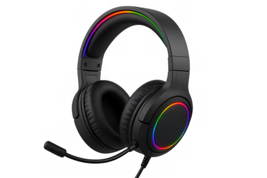 Black gaming headset featuring rgb led spectrum lighting and built-in microphone for immersive audio experience