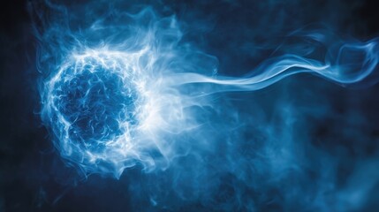 Abstract blue energy sphere with flowing trail, representing power, innovation, and technological advancement