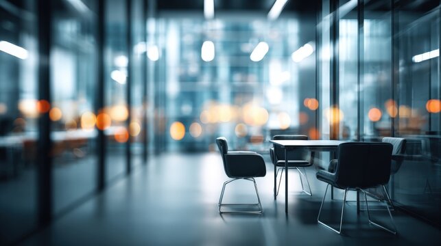 Modern Office Meeting Area with Chairs and Table, Featuring Sleek Design and Open Space