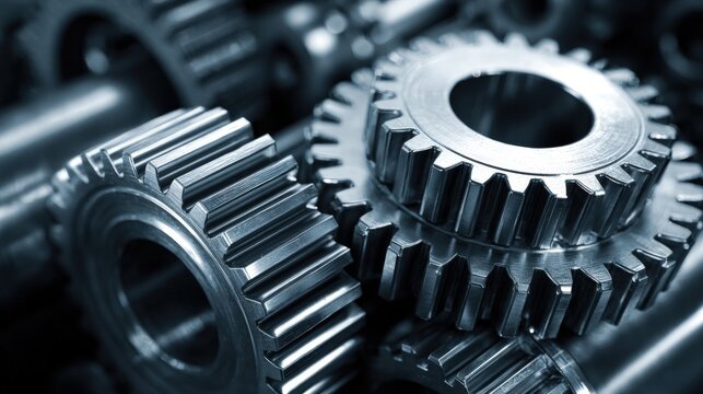 Interlocking Gears Close-Up: Precision Engineering and Mechanical Concepts for Industrial and Technological Applications
