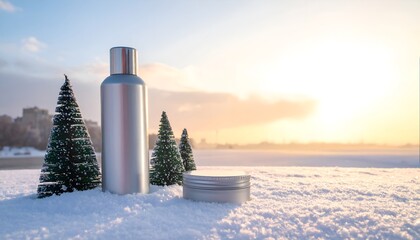 winter scenery with trees and cosmetics
