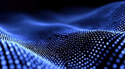 Abstract Blue Wavy Dots on Dark Background, Visualization of Technology, Science, and Futuristic Concepts