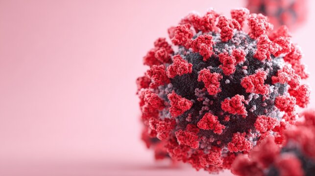 COVID-19 Virus Medical Illustration with Red Proteins on a Pink Background for Scientific and Healthcare Concepts