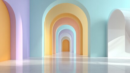 Fototapeta premium Pastel Arches 3D Rendered Background with Smooth Marble Floor and Soft Lighting for Modern Design Projects