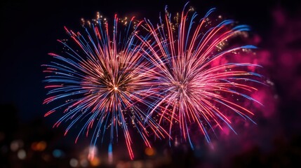 Obraz premium Vibrant Fireworks Display Illuminating the Night Sky during a Festive Celebration Event