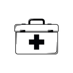 Obraz premium Vector a simple black and white illustration of a first aid kit, a portable medical box with a red cross symbol, isolated on a