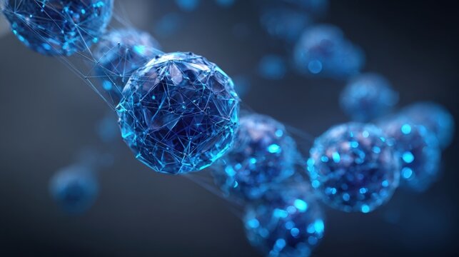 Abstract 3D Render of Interconnected Blue Spheres for Science, Technology, and Futuristic Concepts
