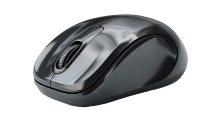 Shiny black computer mouse isolated on transparent background