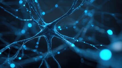 3D Render of Neuron Network Structure with Glowing Synapses, Illustrating Neural Connections and Brain Activity