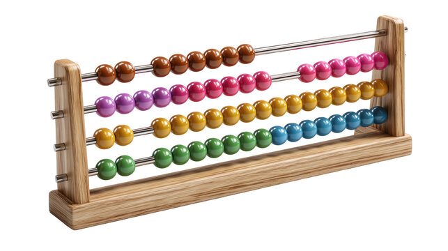 Colorful wooden abacus with beads for counting isolated on transparent background
