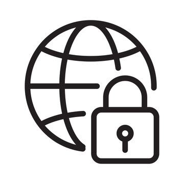 Globe with padlock representing internet security and online privacy.