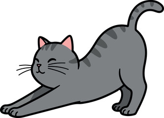 Naklejka premium Cute Grey Cat Stretching on White Background Minimal Illustration