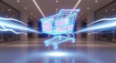 Futuristic shopping cart concept representing technology and modern retail experiences