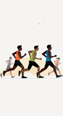 Diverse Group Running Race Flat Design Illustration Orange Green Blue Outfits