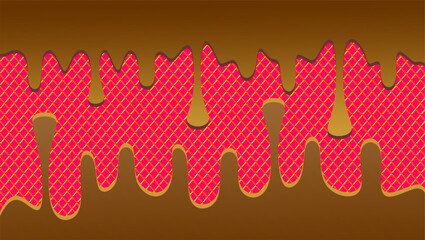 Dripping chocolate illustration. Chocolate drips illustration on waffle background. Wavy chocolate drip illustration. Dripping chocolate illustration on waffle background. 