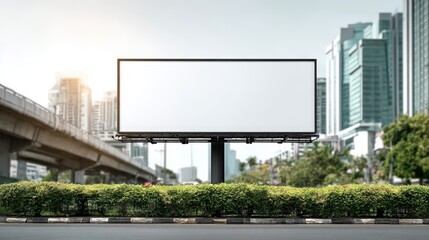 Blank Billboard Mockup on City Street for Advertising, Marketing and Promotion Campaigns with Modern Urban Backdrop
