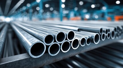 Metal Pipes Stored in Industrial Warehouse: Manufacturing, Construction, and Plumbing Supplies for Global Distribution