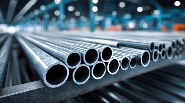 Metal Pipes Stored in Industrial Warehouse: Manufacturing, Construction, and Plumbing Supplies for Global Distribution
