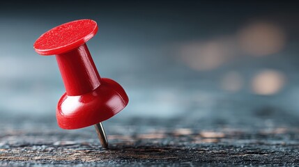 Red Push Pin on Textured Surface: Close-Up Macro Shot for Office and Organization Concepts