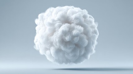 Fluffy White Cloud Ball: Soft, Abstract Design Element on Pale Blue Gradient Background