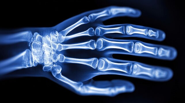 Detailed X-ray Image Revealing Human Hand Bones Structure with High Resolution for Medical Use