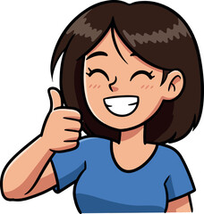 Obraz premium Happy Woman Thumbs Up Gesture Blue Shirt White Background Pixel Art