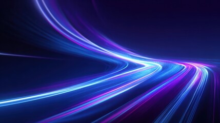 Abstract Light Trails Forming Dynamic Curves, Visualizing Speed and Energy in Dark Blue and Purple Tones