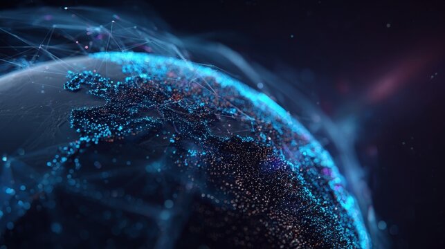 Global Network Visualization: Abstract Earth with Digital Connections and Futuristic Technology Concept