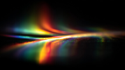 Vibrant Prism Light Streak on Dark Surface: Abstract Rainbow Refraction