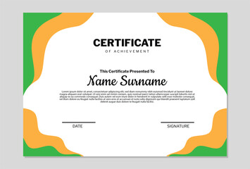 Certificate of achievement with green and yellow accents.