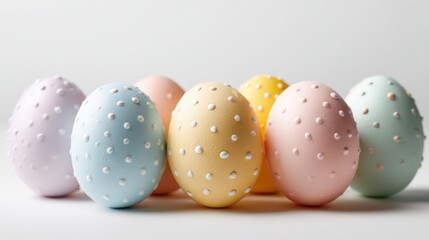 Obraz premium Pastel Easter Eggs with Polka Dots: A Cheerful and Festive Spring Holiday Decoration