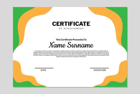 Certificate of achievement with green and yellow accents.