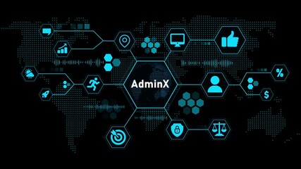 Global network of digital icons and data visualization with the word Admin X in the center technology - Powered by Adobe