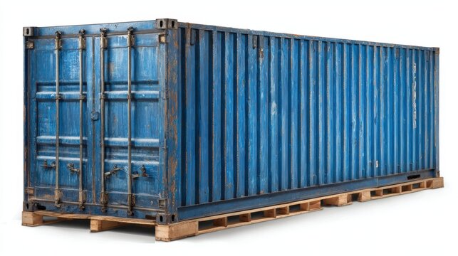Blue Shipping Container on Pallet: Streamlined Global Trade and Secure Transport Solution for Logistics