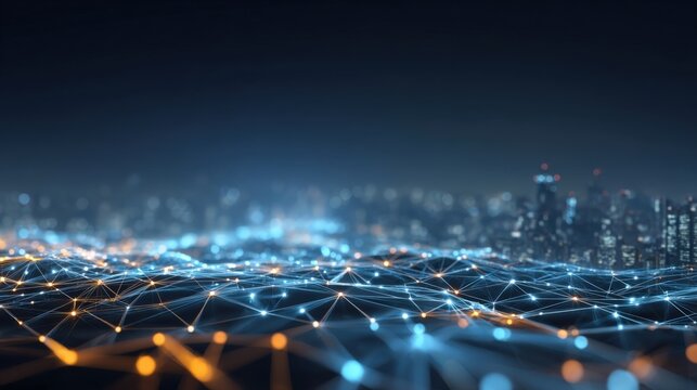 Abstract Cityscape Background with Glowing Network Connection, Representing Technology, Connectivity, and Modern Urban Infrastructure