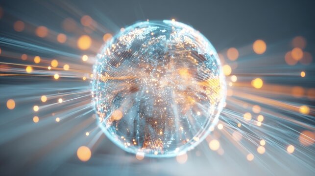 Abstract Glowing Sphere with Light Rays, Representing Technology, Innovation, and Futuristic Concepts